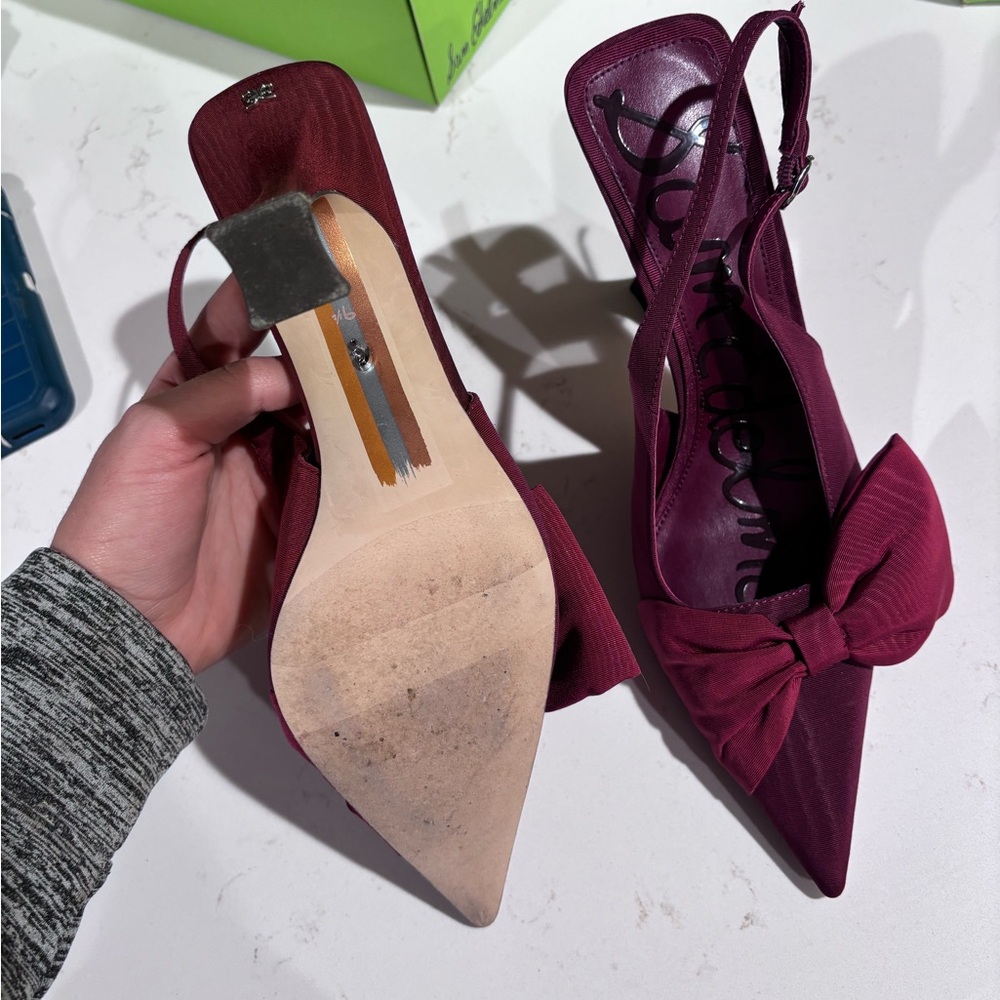 Sam Edelman Burgundy Slingback Heels with Bow